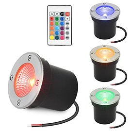 ACHENGE LED In-Ground Lights Landscape Light Low Voltage Color Change Well Light IP67 Waterproof 3W 12V RGB Pathway Lights for Garden Fence Deck (Multi-Colored)