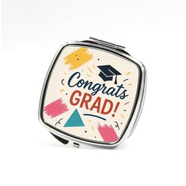 Graduation Gift Compact Mirror – Travel Makeup Mirror – Purse Keepsake for Women or Men (Congrats Grad – Color Splash)
