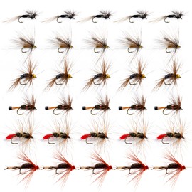 Goture 30pcs Lures Fly Fishing Flies Kit - Trout Bass Salmon Fishing Assortment - Dry Wet Streamers Nymphs