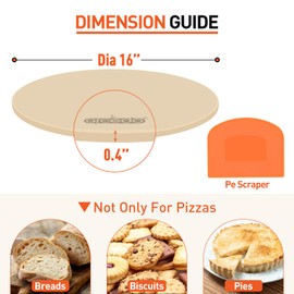 Arcedo Pizza Stone For Oven 16 Inch, Round Baking Stone For Pizza And Bread Thermal Shock Resistant BBQ Grilling Pizza Pan Cordierite Cooking Stone With PE Scraper