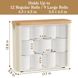 JOLLYIN Toilet Paper Storage Basket with Bamboo Lid, Toilet Paper Holder with Storage for up to 9-12 Rolls, Free Standing Bathroom Storage Organizers with Non-Slip Bottom, 1 Pack, Beige