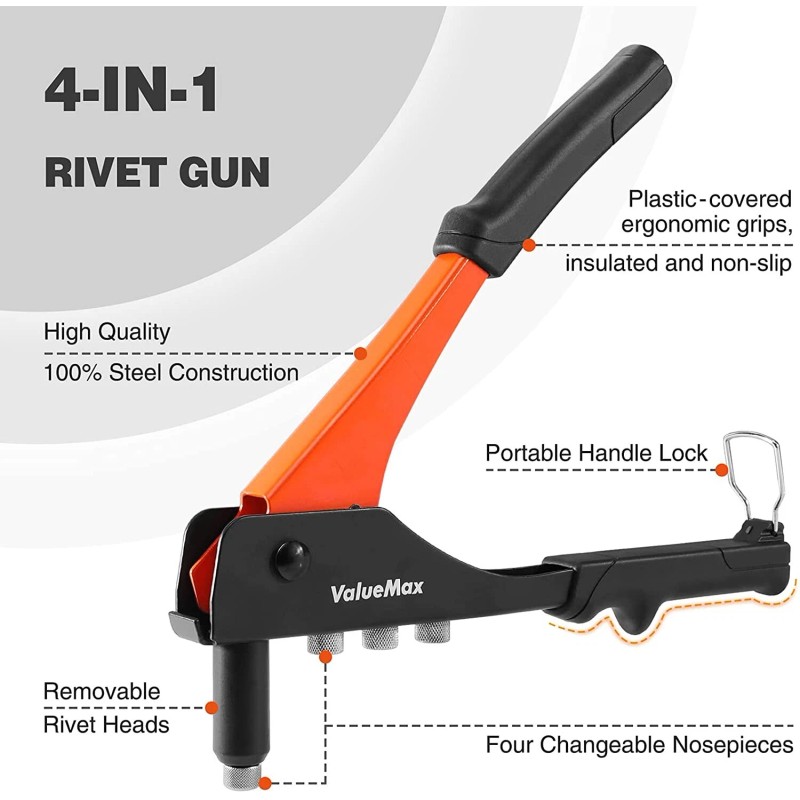 ValueMax 4-in-1 Hand Riveter/Rivet Gun Pop Rivet Tool Kit with