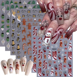 8PCS Christmas Nail Art Stickers Decals 3D Self-Adhesive Glitter Christmas Elk Gingerbread Man Bell Nail Decals Snowman Santa Claus Nail Design Manicure Supplies for Women Girls Nail Art Decorations