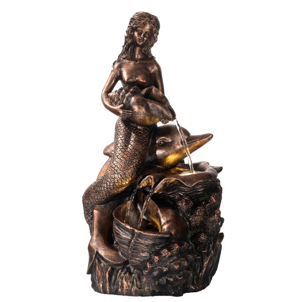 TERESA'S COLLECTIONS 21" Large Mermaid Water Fountains Outdoor with LED