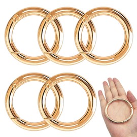 XCSJ Pack of 5 Round Carabiner 61 mm OD 50 mm ID Very Robust Zinc Alloy Round Carabiner Ring Carabiner Hook Round Large Carabiner Round O Ring for Key Chain, Bag, Jewellery, DIY Crafts (Golden)