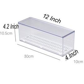 AIYoo Large Transparent Flatware Tray Kitchen Drawer Organizer With Lid and Drainer - Plastic Kitchen Cutlery Tray and Utensil Storage Container with Cover - Dust-proof Dinnerware Holder