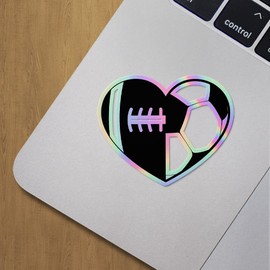Holographic Decal Stickers of Sport Half Hearts Football Soccer Premium Waterproof Vinyl Decal Stickers for Laptop Phone Accessory Helmet Car Window Mug Tuber Cup Door Wall Decoration ANDVER30g504aHO