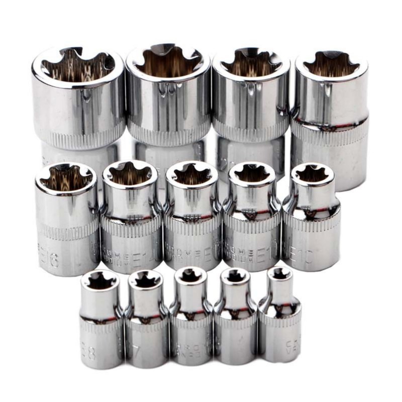 14Pcs Female E-Torx Star Socket Set, 1/4, 3/8, 1/2 in