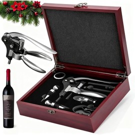 Wine Bottle Opener Corkscrew Gift Set, 8 Pieces Manual Corkscrews Wine Opener with Classic Wooden Box, Stainless Steel Wine Opener kit Wedding Birthday
