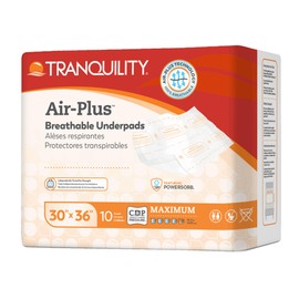 Tranquility AIR-Plus Breathable Underpads, 30"x36", Incontinence Pads with Ultimate Air Circulation, PowerSorb Design to Lock-in Fluids, Ideal for Low-Air-Loss Bed Systems, 40ct Case