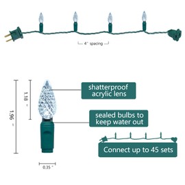 yongzhenlite UL Listed 50 Count C6 Led Christmas Light,C6 Dimmable Strawberry Christmas Light Bulb,Outdoor Led String Light for Garden Patio Trees Lighting Decoration,17 Feet Green Wire (Cold White)