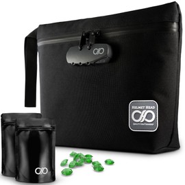 HELMET HEAD Smell Proof Bag with Combination Lock, Durable Water Repellent Odorless Stash Bag Comes With Mylar Bags and Inside Pouches For Your Herbs and Smelly Accessories (Black)