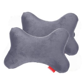 Bookishbunny 2pk Dog Bone Shaped Travel Neck Pillows with Washable Removable Cover Memory Foam Car Bus Truck Driving Comfort Head Rest Support (Gray)