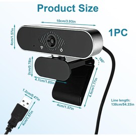 HD Webcam for PC 1080P/30fps with Microphone 90°View Computer Camera Noise Canceling for PC MAC Auto Light Correction Plug and Play USB Camera for Live Streaming Video Calling Conferences Gaming