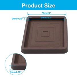 Piutouyar 2.5 Inch Square Furniture Coasters, 4 Pcs Brown Rubber Caster Cups Non Slip Furniture Leg Protectors Rubber Furniture Pads for Hardwood Floors