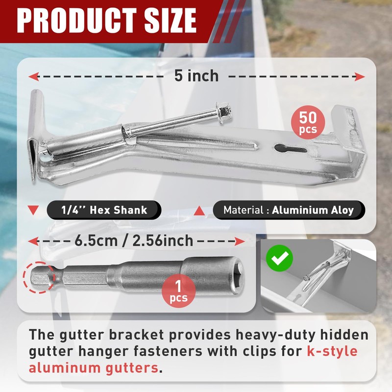 50-Pack Hidden Gutter Hangers 5 Inch K Style - Gutter