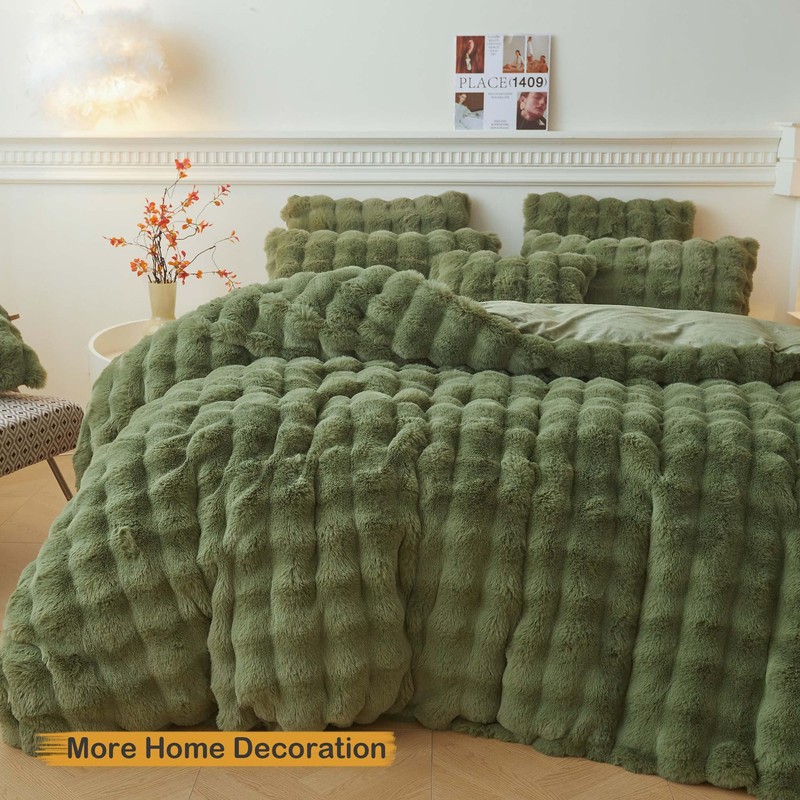 LIFEREVO Fluffy Faux Rabbit Fur Body Pillow Cover, Cozy Moss