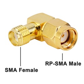 BOOBRIE RP-SMA 90 Degree Adapter RP-SMA Male to SMA Female Right Angle Connector Gold Plated SMA RF Coaxial Connector Elbow for FPV Antenna,Radios,Broadcast Pack of 2