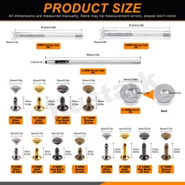Rustark 240 Sets Leather Rivets Kit 3 Sizes 4 Colors Double Cap Rivet Tubular Metal Studs with Setting Tools Kit for DIY Leather Craft (8x8mm, 8x12mm, 10x10mm)