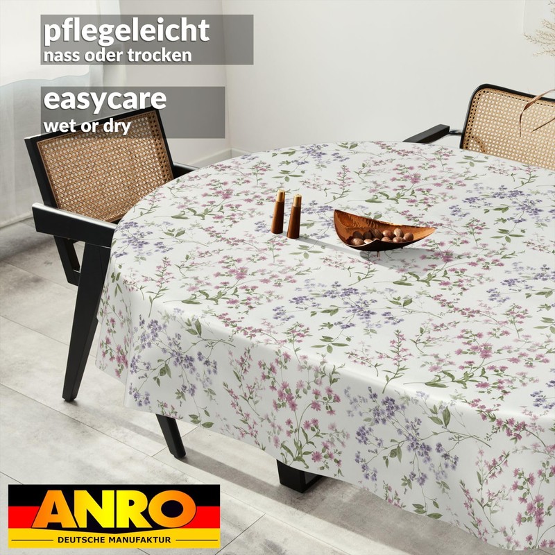 ANRO Oilcloth Tablecloth Oilcloth Tablecloth Washable Garden Tablecloth Flowers Oval