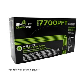 Showa N-DEX 2,347 m accelerator-free desechables Guante Nitrilo, sin polvo, tamaño mediano (paquete de 50), Desechable, Negro, Mediano