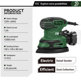 Prostormer Detail Sander, 13000RPM Mouse Sander, 1.6A Electric Palm Sanders with 15Pcs Sandpapers, Dust Collection Box for Tight Spaces Sanding, Polishing, Woodworking in Home Decoration