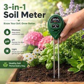 3-in-1 Soil pH Meter for Garden Plants – Moisture, Light & Acidity Tester for Flowers, Pots & Lawns