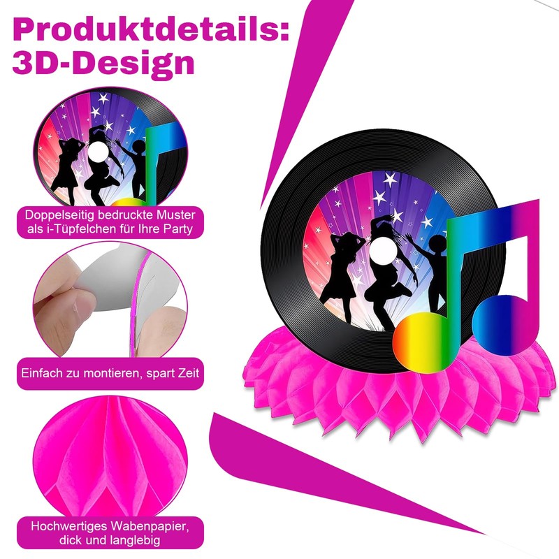 Disco Decoration Table Toppers, 70s Party Honeycomb Table Decoration, Dancing