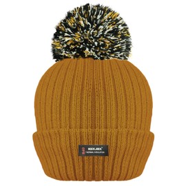 RockJock R40 Ladies Womens Winter POM POM Ribbed Beanie HAT with Advanced Thermal Insulation-3 Mustard