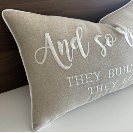 YugTex Romantic Couple Love Sentiment Embroidered Decorative Sayings Lumbar Accent Throw Pillowcase - and So Together Phrase Decor for Wedding, Anniversary, Valentine - 12x20 Inches, Natural-Ivory