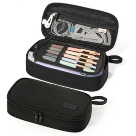 SUNEE Large Capacity Pencil Case with Compartment and Handle, Multifunctional Beautiful Pencil Bag Large Capacity Portable Pencil Bag Stationery for Girls Boys Adults School Office - Black