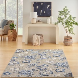 Nourison Aloha Indoor-Outdoor Blue/Grey 6' x 9' Area Rug, Easy Cleaning, Non Shedding, Bed Room, Living Room, Dining Room, Kitchen (6x9)