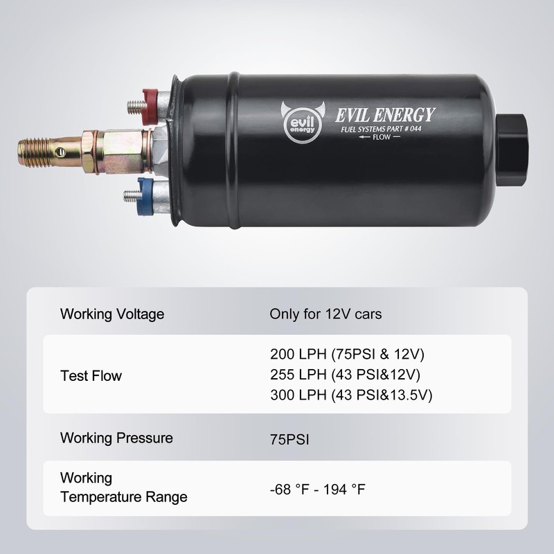 EVIL ENERGY External Inline Fuel Pump Electric 300LPH High Flow