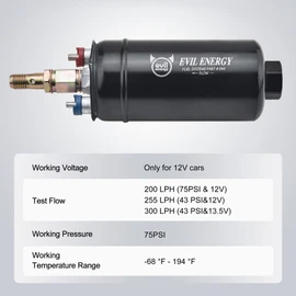 EVIL ENERGY External Inline Fuel Pump Electric 300LPH High Flow 12V with 60MM Bracket Clamp