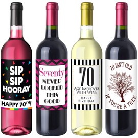Chic 70th Birthday Wine Label Pack - Birthday Party Supplies, Ideas and Decorations - Funny Birthday Gifts for Women