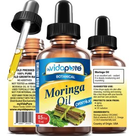 MYVIDAPURE MORINGA OIL Moringa oleifera 100% Pure REFINED UNDILUTED Cold Pressed 0.5 Fl.oz.- 15 ml. For Skin, Face, Hair, Lip and Nail Care