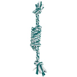 HugglePets Recycled T-Shirt Rope Dog Toy | Knotted Log Tugger | Teal and White | Massages Gums and Cleans Teeth | 30cm | Interactive Tug of War Play | Puppy Chew, Throw, Fetch Tug Toys