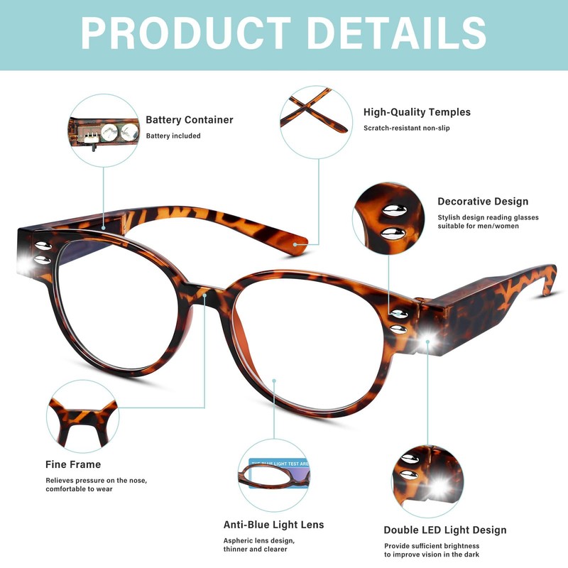 Reading Glasses with Light Bright LED Lighted Magnifier Reader Glasses