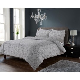 Olivia Rocco Chantilly Duvet Cover Set Modern Print Cotton Rich Quilt Covers Reversible Easy Care Bedding Bed Linen Sets, Single Grey