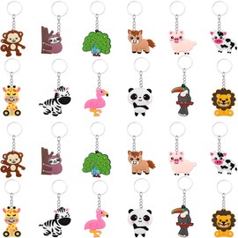 FLOWERBB 24 Pcs Jungle Animals Keychain Pendant for Kids, Animal Jungle Party Favors Pendant Zoo Theme Party Bag Filler Party Favors Boy Girl Kid Birthday Party Supply Decoration