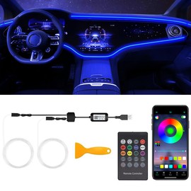 Interior Car LED Strip Lights with Wireless APP & Remote Control, RGB 2 in 1 Car Ambient Lighting Kit with 158 Inches Fiber Optic, Car Neon Dash Lights with Music Mode