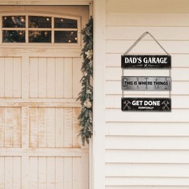 Dad's Garage Wooden Sign, 'This Is Where Things Get Done Eventually' Rustic Plaque 11.8x3.2 Inches Each, Perfect for Father’s Day, Christmas, Birthday, New Home Gifts, or Retirement.(017)