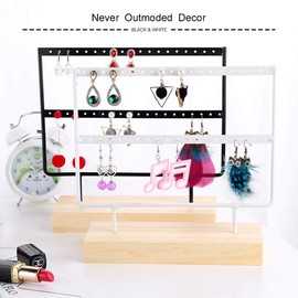 SUSSURRO Earring Stand Display, Jewelry Organiser for Hanging Earrings, Earring Holder Jewelry Display Wood Stand, Tabletop Jewelry Display Rack for Women Girls (44 Holes & 2 Layers)