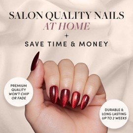 Glamnetic Glamnetic Press On Nails - Ruby Slipper | Deep Red Sparkly Short Almond Fake Nails with a Velvet Finish, Reusable | 15 Sizes - 30 Nail Kit with Glue