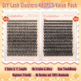 calphdiar Lash Clusters Wispy Eyelash Clusters 480PCS 40D+50D Individual Lashes Clusters D-curly Cluster Eyelash Extensions 8-18mm DIY Natural Volume Lash Extension for Beginners