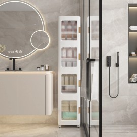 VECELO Narrow Storage Cabinet with Adjustable Shelf Small Space Bathroom Kitchen White - White