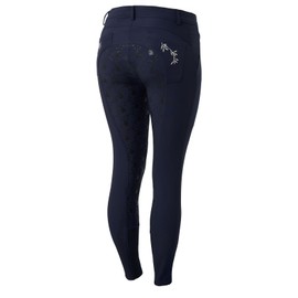 HORZE Kaitlin Women's Flower Pattern Silicone Full Seat Breeches with Phone Pocket - Peacoat Dark Blue - 24