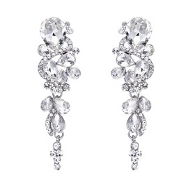 BriLove Bohemian Boho Crystal Wedding Bridal Multiple Teardrop Chandelier Screw Back Clip-On Dangle Earrings for Women Clear Silver-Tone