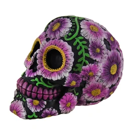Zeckos Floral Day of The Dead Black and Pink Sugar Skull Coin Bank