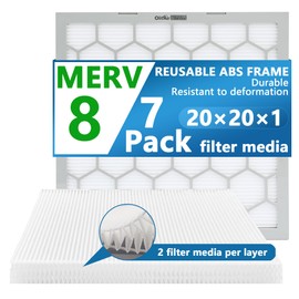 OlitAir 20x20x1 MERV 8 Air Filter,AC Furnace Air Filter,Reusable ABS Plastic Frame, 7 Pack Replaceable Filter Media (Actual Size: 19 3/4" x 19 3/4" x 3/4")